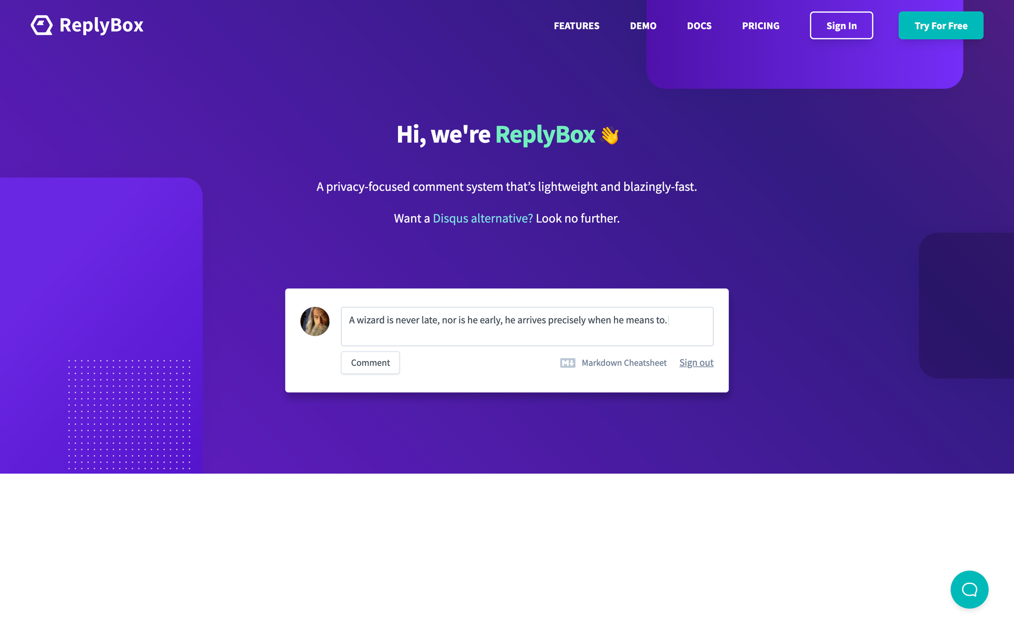 ReplyBox landing page