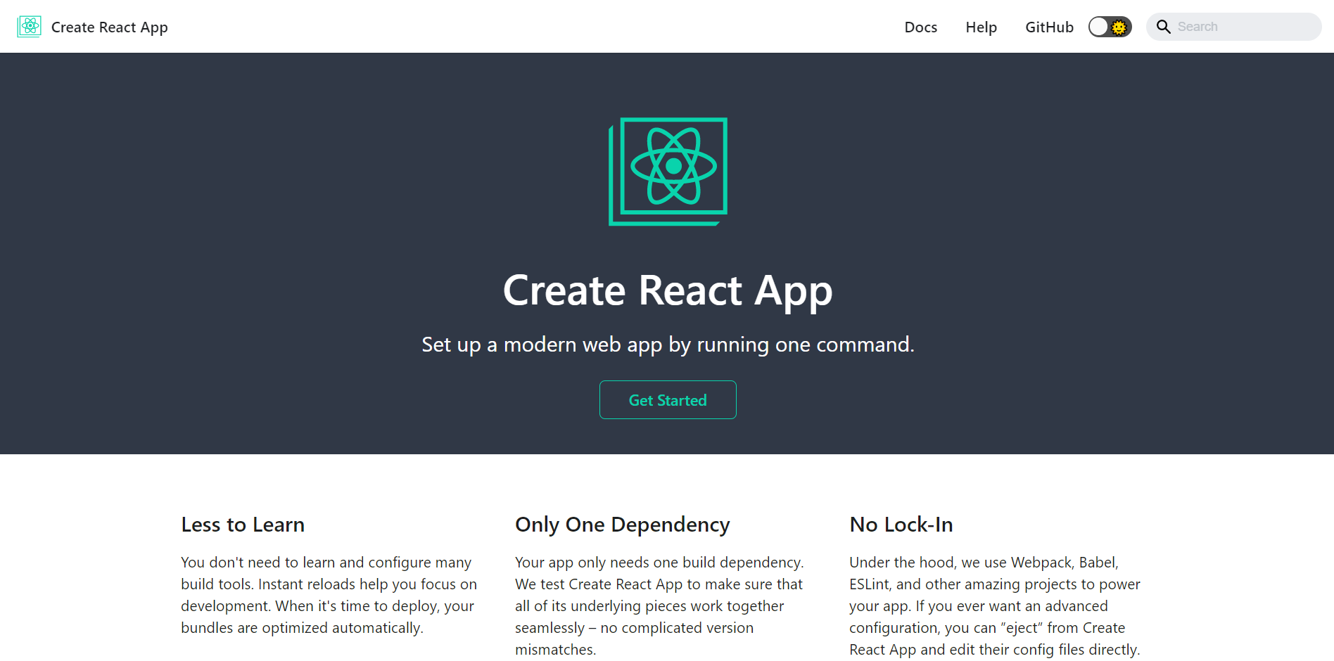 Create React App landing page