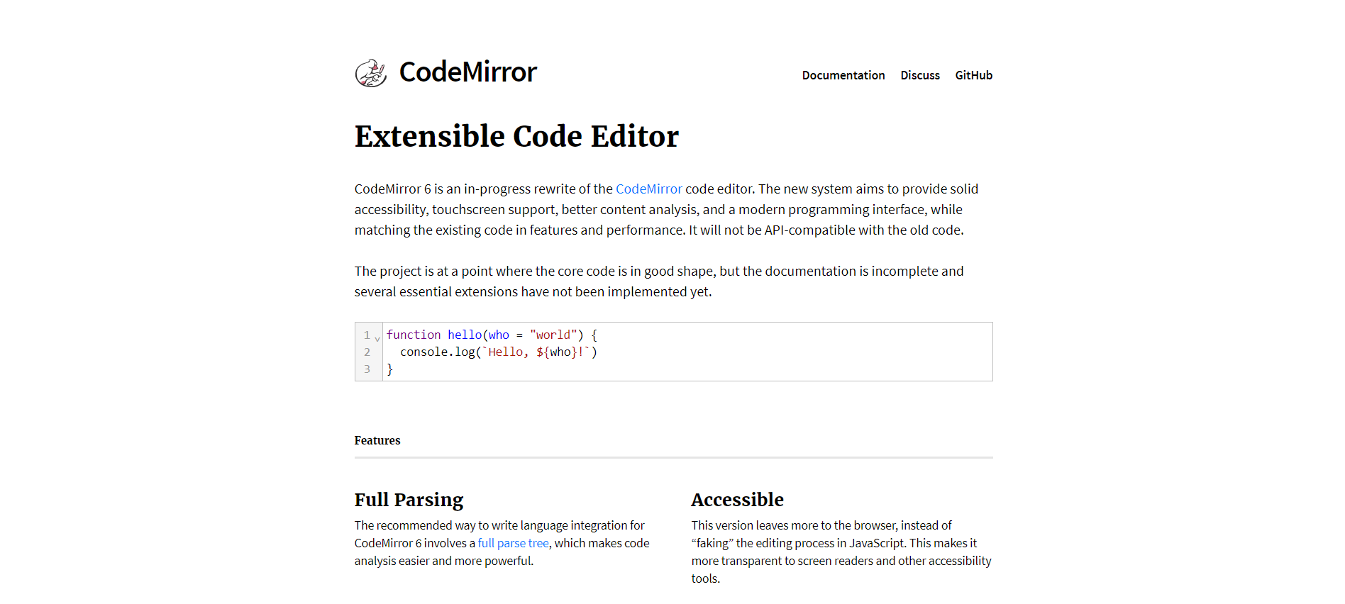 CodeMirror official landing page