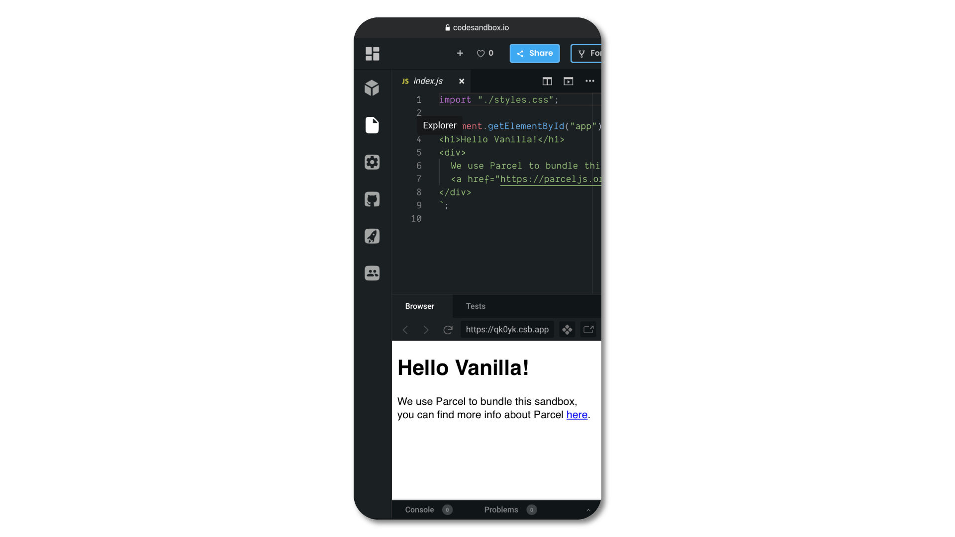 CodeSandbox on mobile Safari