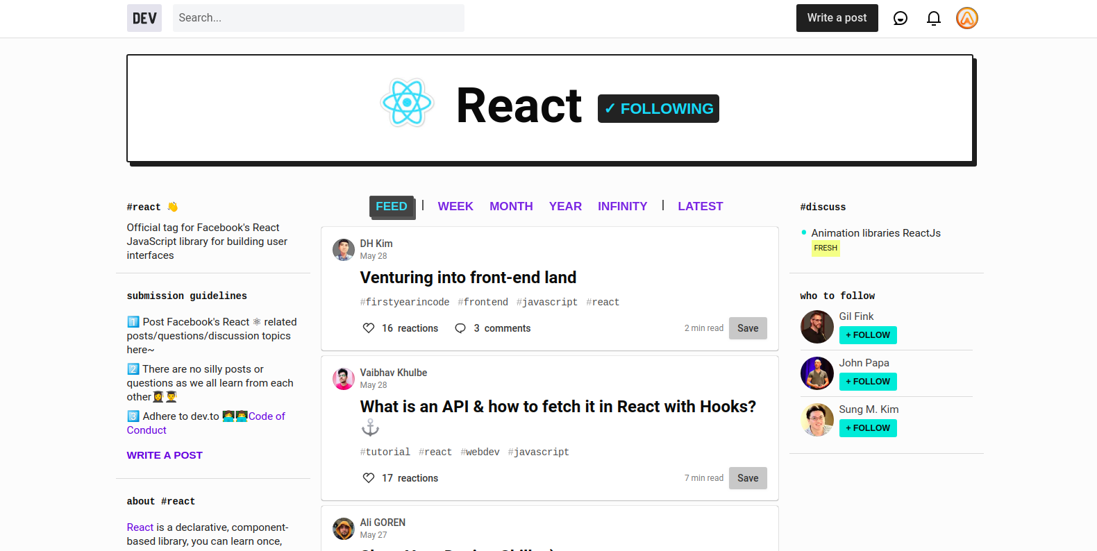 Dev.to React tag