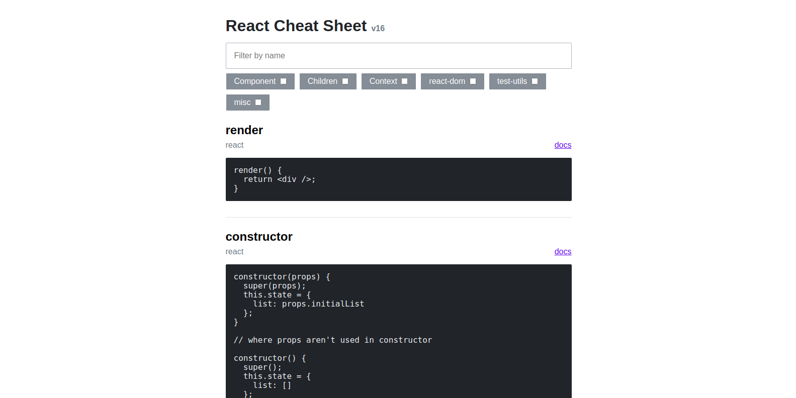 React Cheat Sheet