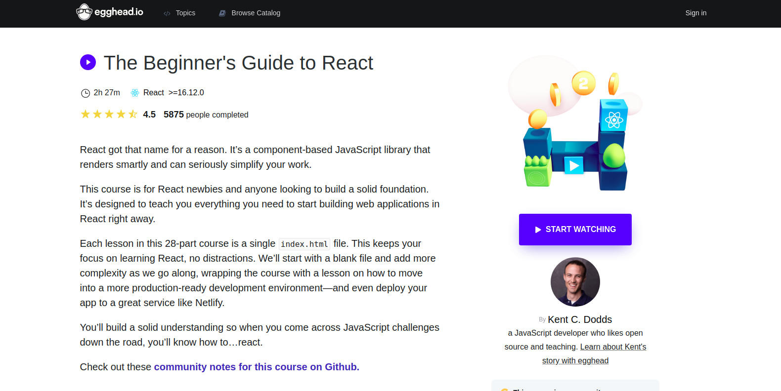 The Beginner's Guide to React intro page