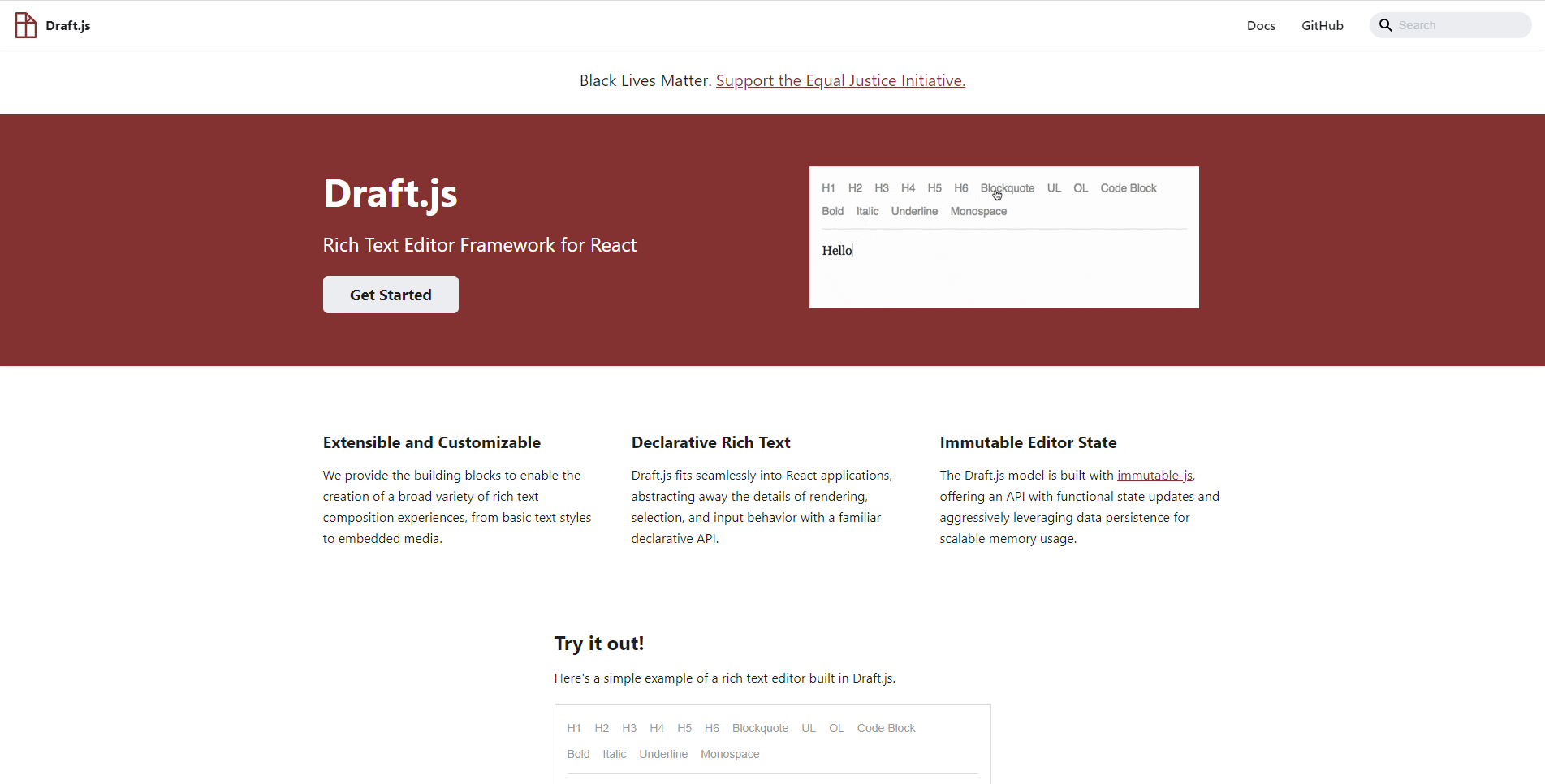 Draft.js landing page