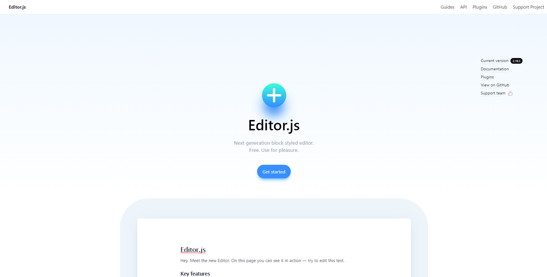 Editor.js landing page