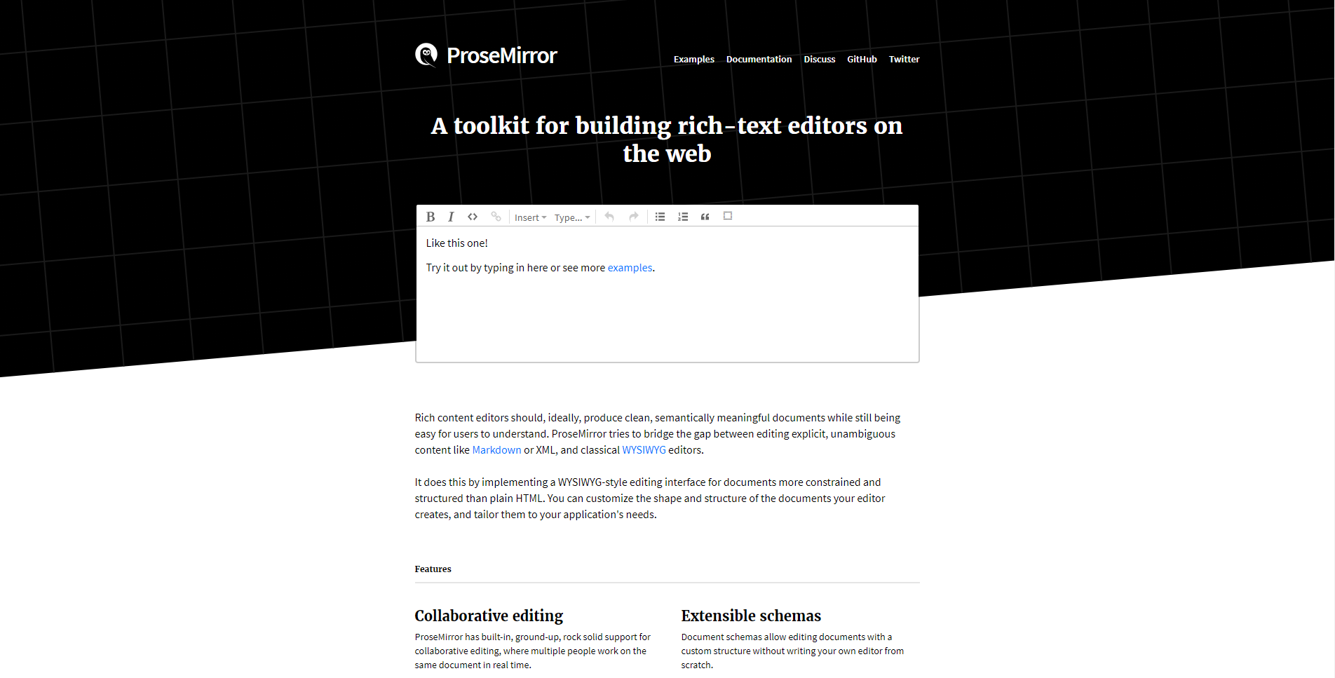 Prosemirror landing page