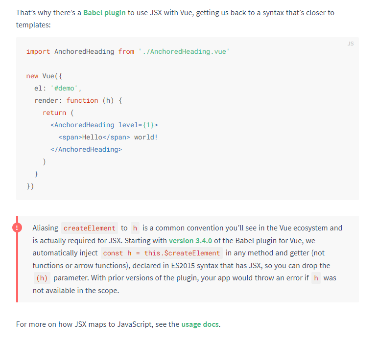 The entirety of Vue 2 docs on JSX